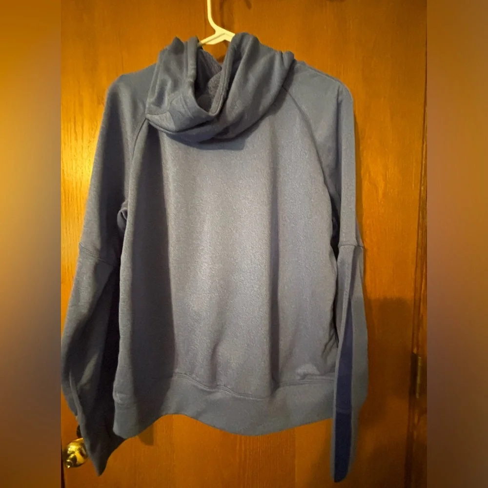 NIKE DRI-FIT Women's L Hoodie‎ Sweatshirt Blue Scuba Neck Thumbholes pockets